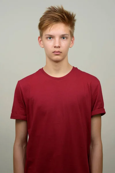 Studio Shot Young Handsome Teenage Boy White Background — 图库照片