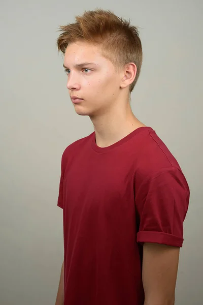 Studio Shot Young Handsome Teenage Boy White Background — Stok fotoğraf