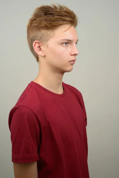 Studio Shot Young Handsome Teenage Boy White Background — Zdjęcie stockowe