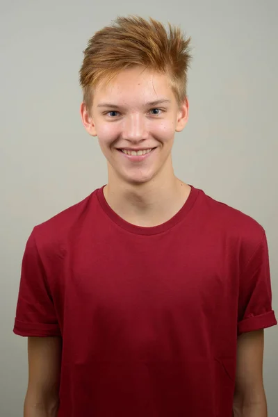 Studio Shot Young Handsome Teenage Boy White Background — Φωτογραφία Αρχείου