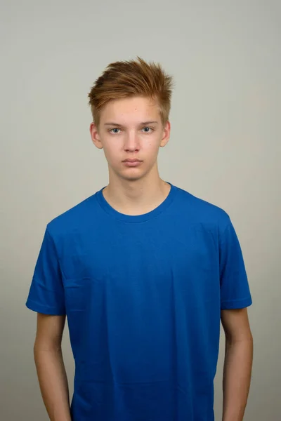 Studio Shot Young Handsome Teenage Boy White Background — Zdjęcie stockowe