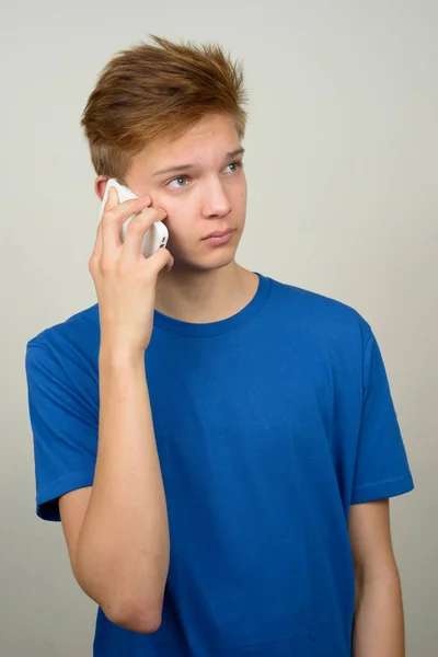 Studio Shot Young Handsome Teenage Boy White Background — 스톡 사진