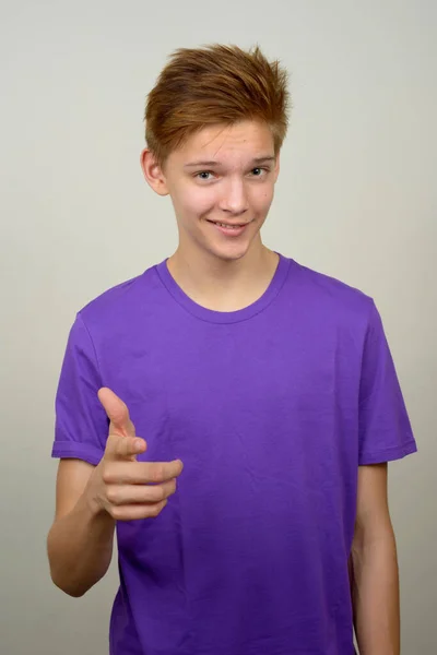 Studio Shot Young Handsome Teenage Boy White Background — Fotografia de Stock
