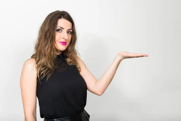 Studio Shot Beautiful Woman Brown Wavy Hair White Background — Photo