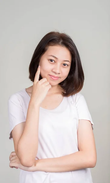 Studio Shot Young Beautiful Asian Teenage Girl Short Hair White — Stockfoto