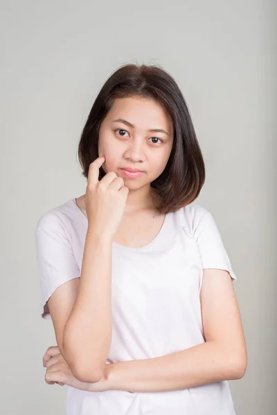 Studio Shot Young Beautiful Asian Teenage Girl Short Hair White — Foto Stock