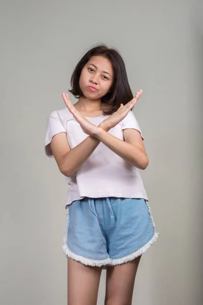 Studio Shot Young Beautiful Asian Teenage Girl Short Hair White —  Fotos de Stock