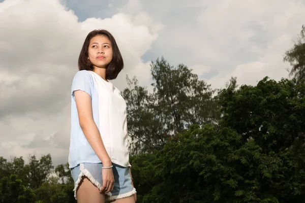 Portrait Young Beautiful Asian Teenage Girl Relaxing Park Outdoors — Stock Fotó