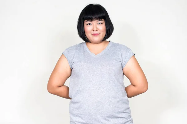 Studio Shot Joven Hermosa Mujer Asiática Con Sobrepeso Pelo Corto —  Fotos de Stock