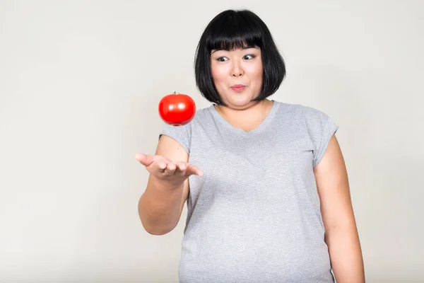 Studio Shot Young Beautiful Overweight Asian Woman Short Hair White — Stock Photo, Image