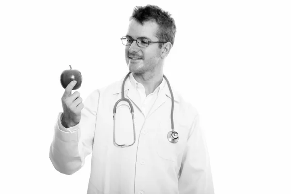 Studioaufnahme Eines Gut Aussehenden Arztes Mit Schnurrbart Vor Weißem Hintergrund — Stockfoto