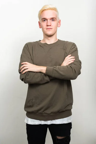 Studio Shot Young Man Blond Hair White Background — Stock Photo, Image