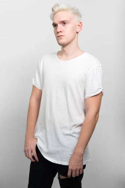 Studio Shot Young Man Blond Hair White Background — Stock Photo, Image