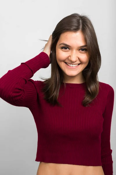 Estudio Joven Hermosa Mujer Sobre Fondo Blanco — Foto de Stock