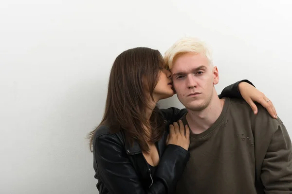 Studio Shot Young Blond Man Young Beautiful Woman Couple Together —  Fotos de Stock