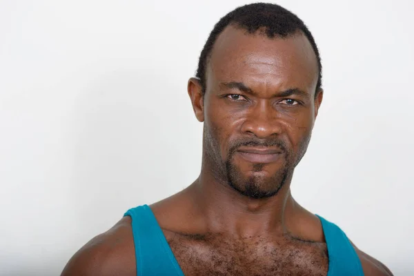 Studio Skott Snygg Skäggig Afrikansk Man Redo För Gym Mot — Stockfoto