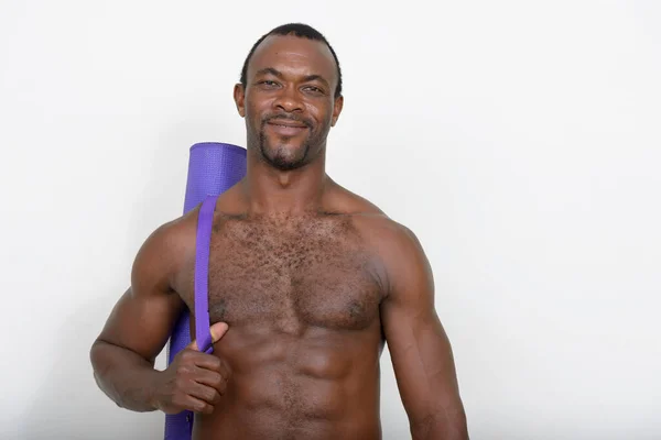 Estudio Disparo Guapo Musculoso Barbudo Africano Hombre Sin Camisa Sobre —  Fotos de Stock