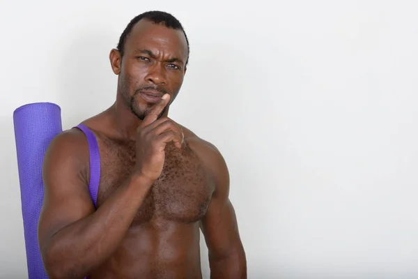 Estudio Disparo Guapo Musculoso Barbudo Africano Hombre Sin Camisa Sobre —  Fotos de Stock