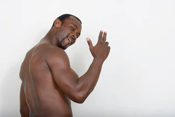 Studio Colpo Bello Muscoloso Barbuto Africano Uomo Torso Nudo Contro — Foto Stock