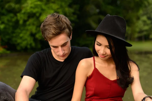 Portrait Young Man Young Asian Woman Multi Ethnic Couple Together — 스톡 사진