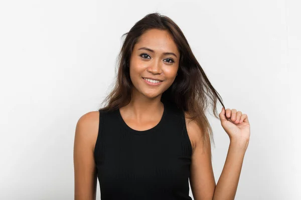 Studio Shot Young Beautiful Asian Woman Brown Hair White Background — Stockfoto