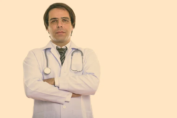 Studio Shot Young Handsome Persian Man Doctor — Zdjęcie stockowe