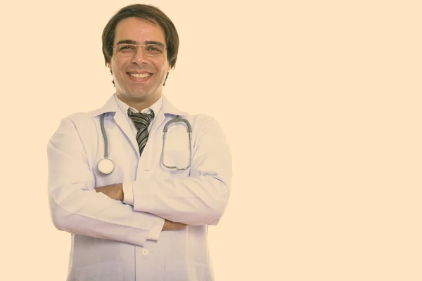Studio Shot Young Handsome Persian Man Doctor — Fotografia de Stock