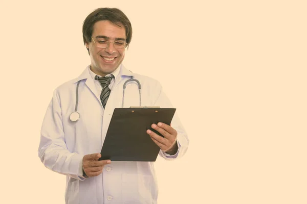 Studio Shot Young Handsome Persian Man Doctor — Fotografia de Stock