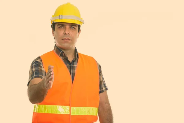 Studio Shot Young Handsome Persian Man Construction Worker —  Fotos de Stock