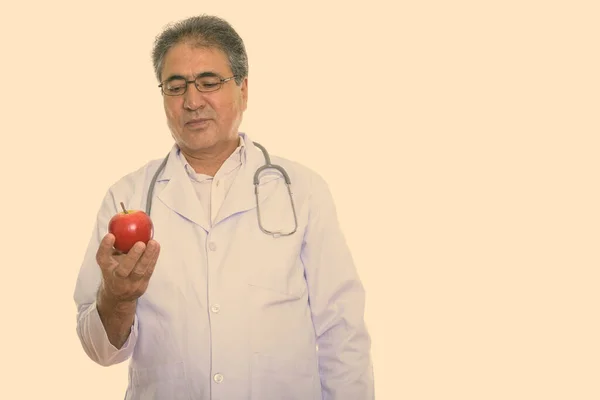 Studio Shot Senior Handsome Persian Man Doctor Eyeglasses Isolated White — Zdjęcie stockowe