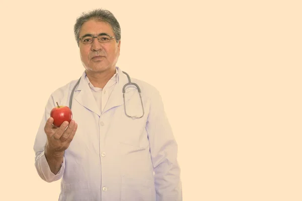 Studio Shot Senior Handsome Persian Man Doctor Eyeglasses Isolated White — Photo
