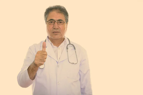 Studio Shot Senior Handsome Persian Man Doctor Eyeglasses Isolated White — стокове фото