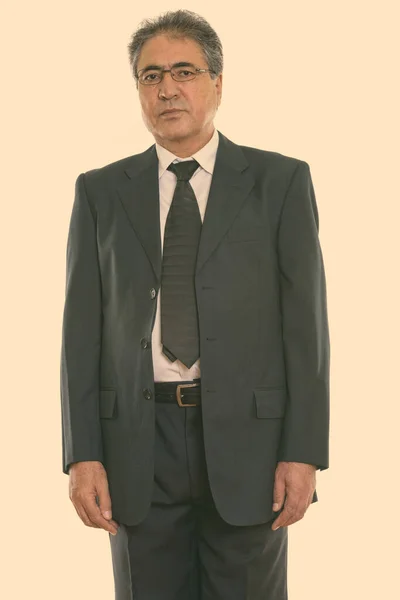 Studio Shot Senior Handsome Persian Businessman Suit Isolated White Background — Zdjęcie stockowe