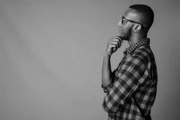 Studio Shot Young Handsome Bearded African Man Short Hair Gray — Stock Photo, Image