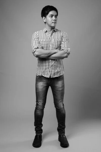 Studio Shot Young Handsome Filipino Man Gray Background Black White — Fotografie, imagine de stoc