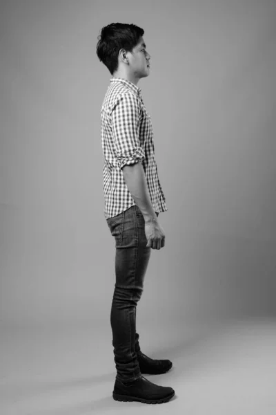 Studio Shot Young Handsome Filipino Man Gray Background Black White — Stockfoto