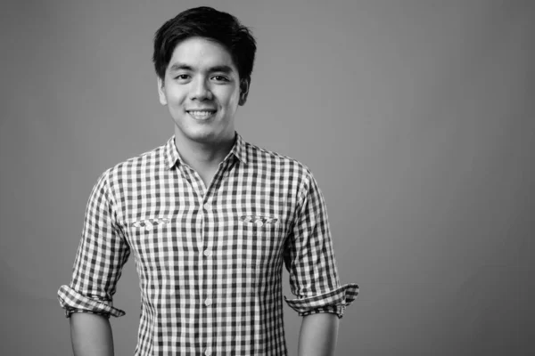 Studio Shot Young Handsome Filipino Man Gray Background Black White — 图库照片