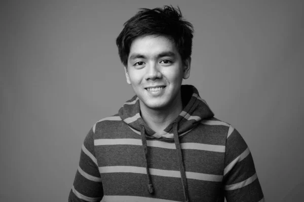 Studio Shot Young Handsome Filipino Man Gray Background Black White — 图库照片