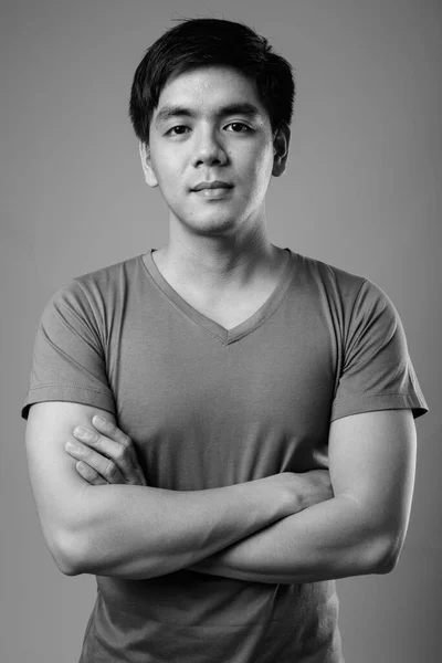 Studio Shot Young Handsome Filipino Man Gray Background Black White —  Fotos de Stock