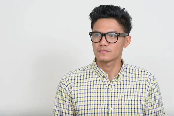 Studio Shot Handsome Filipino Hipster Man Eyeglasses White Background — Photo