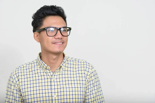 Studio Shot Handsome Filipino Hipster Man Eyeglasses White Background — 图库照片