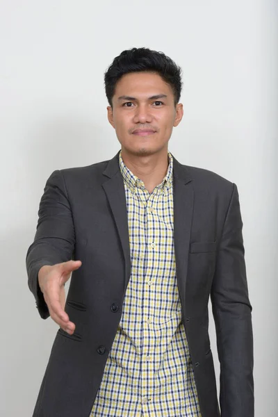 Studio Shot Handsome Filipino Businessman Suit White Background — Fotografia de Stock