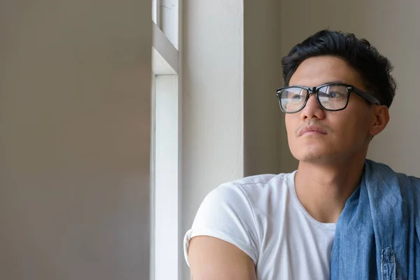 Portrait Handsome Filipino Man Eyeglasses Window Room — ストック写真