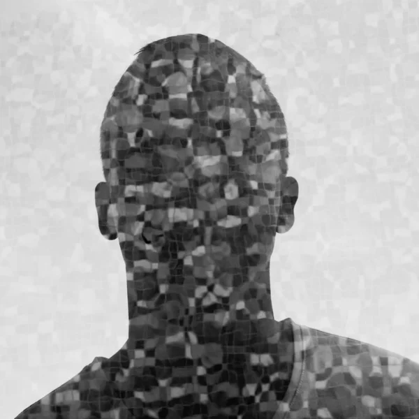 Portrait Young Man Double Exposure Effect Black White — Stock Photo, Image
