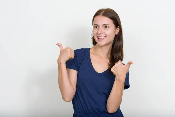 Estudio Joven Hermosa Mujer Sobre Fondo Blanco —  Fotos de Stock