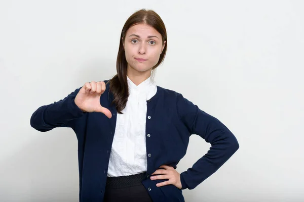 Studioaufnahme Einer Jungen Schönen Geschäftsfrau Vor Weißem Hintergrund — Stockfoto