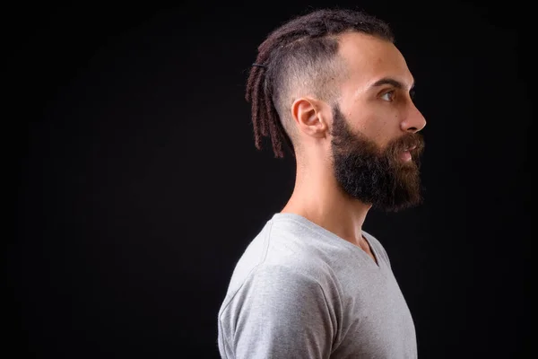 Studio Shot Young Handsome Persian Man Dreadlocks Black Background —  Fotos de Stock