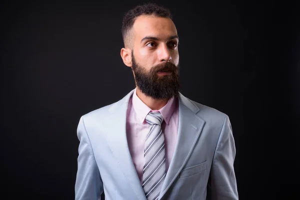 Studio Shot Young Handsome Persian Businessman Dreadlocks Black Background — Stockfoto