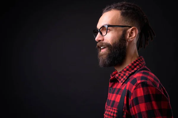 Studio Shot Young Handsome Persian Man Dreadlocks Black Background — Fotografia de Stock