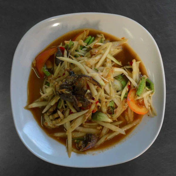 Retrato Som Tam Ensalada Papaya Verde Como Comida Tradicional Tailandesa — Foto de Stock